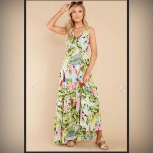 NWT Red Dress Boutique | Exotic Getaway Sage Multi Tropical Maxi Dress Size S